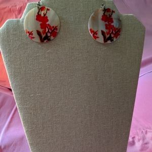 Homemade Cherry Blossom Flower Painted on a Shell For Pierced Ears